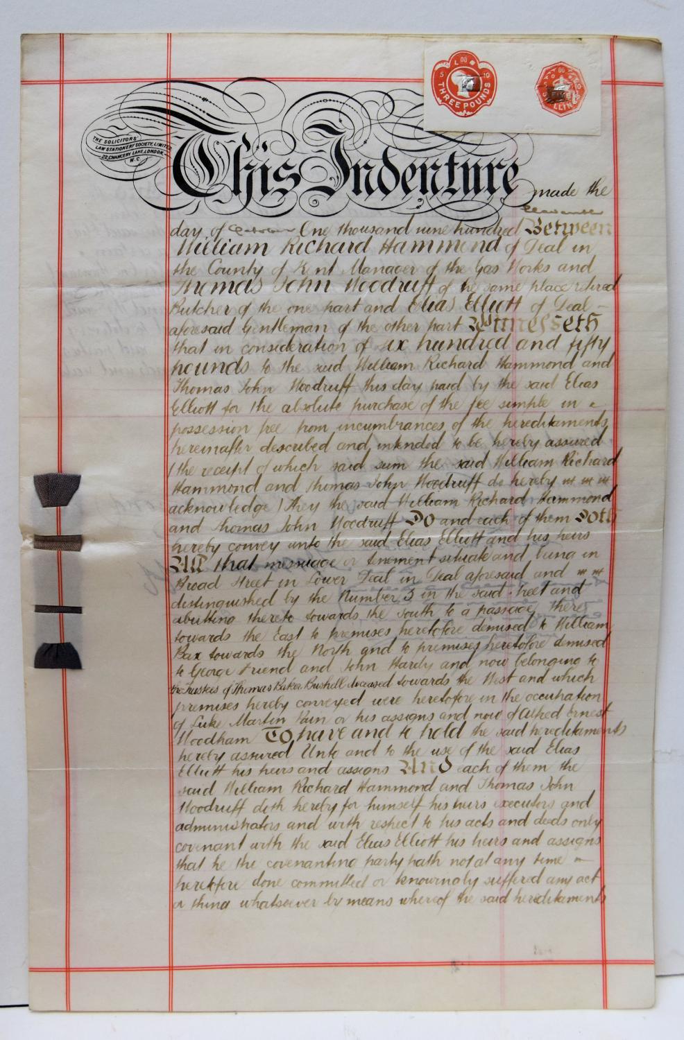 TWELVE ASSIGNMENTS, CONVEYANCES, LEASES AND MORTGAGES RELATING TO DEAL, 1777-1861 AND 1900.. - Image 2